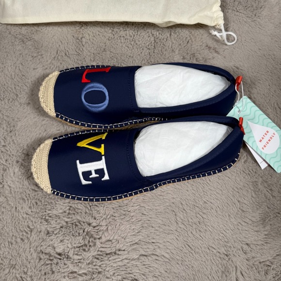 NWT Seastar Beachwear 'Love' Beachcomber embroidered Espadrilles Shoes  W11 Navy - Picture 3 of 8